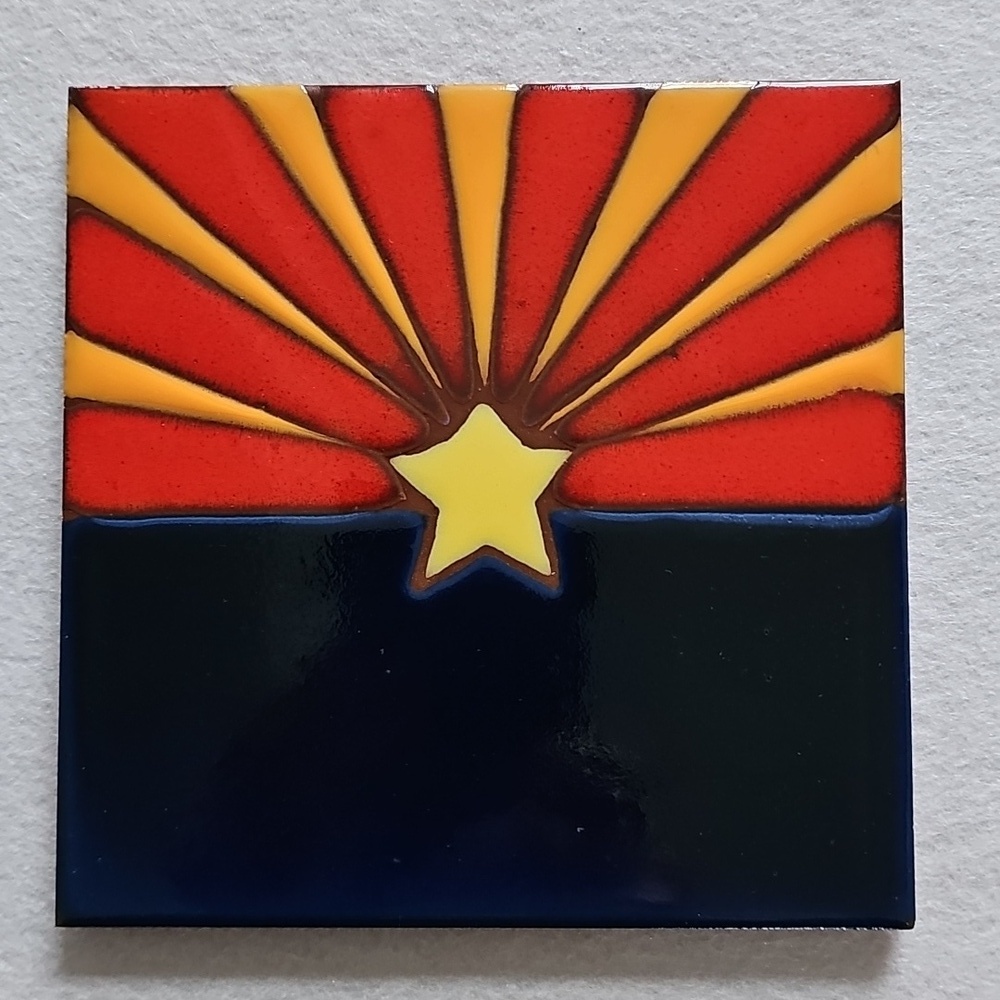 Vintage Arizona Flag Decorative Tile with Star & Ray Design 6" x 6"
